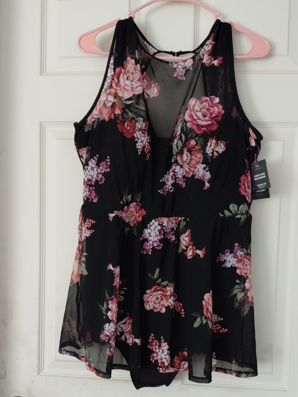 Torrid First The Fit Womens Floral Chiffon One Piece Swim Suit Sz 2DD/F Multicol